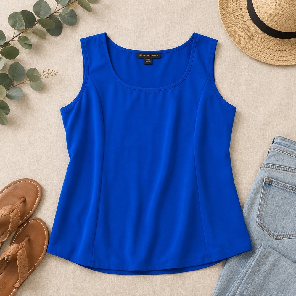 Nina McLemore 4 Ply Silk Tank Top Sapphire Blue Sleeveless Blouse 4218 Size 10
